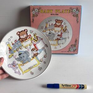 Vintage Baby Plate With Pen Made in Japan Original Box Nursery Decor